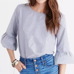 Madewell Blue and white pinstripe Madewell blouse with ruffled, bell sleeves